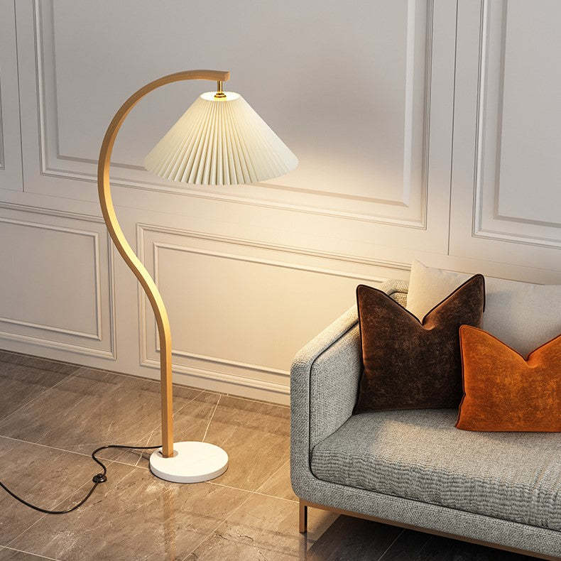 Japanese Pleated Fabric Curved Iron Floor Lamp