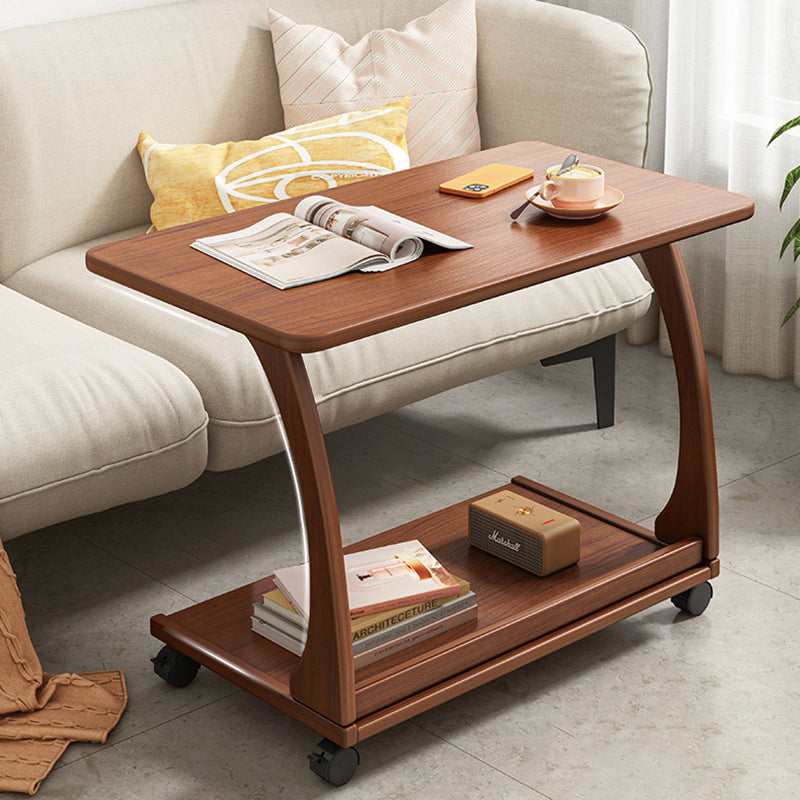 Vintage Engineered Wood Flip-Top Movable Side Table — Flip-top / Walnut Wood Color