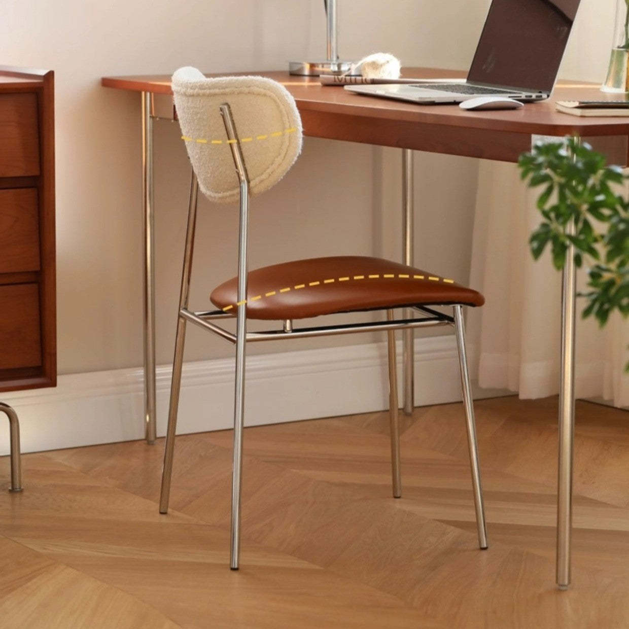 Scandinavian PU Leather Lambswool Dining Chair
