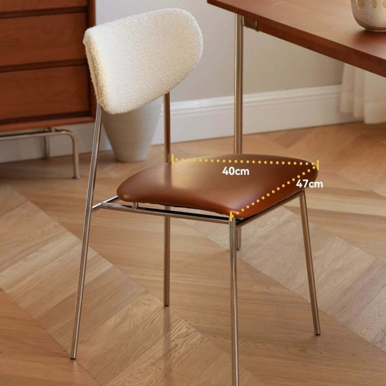 Scandinavian PU Leather Lambswool Dining Chair