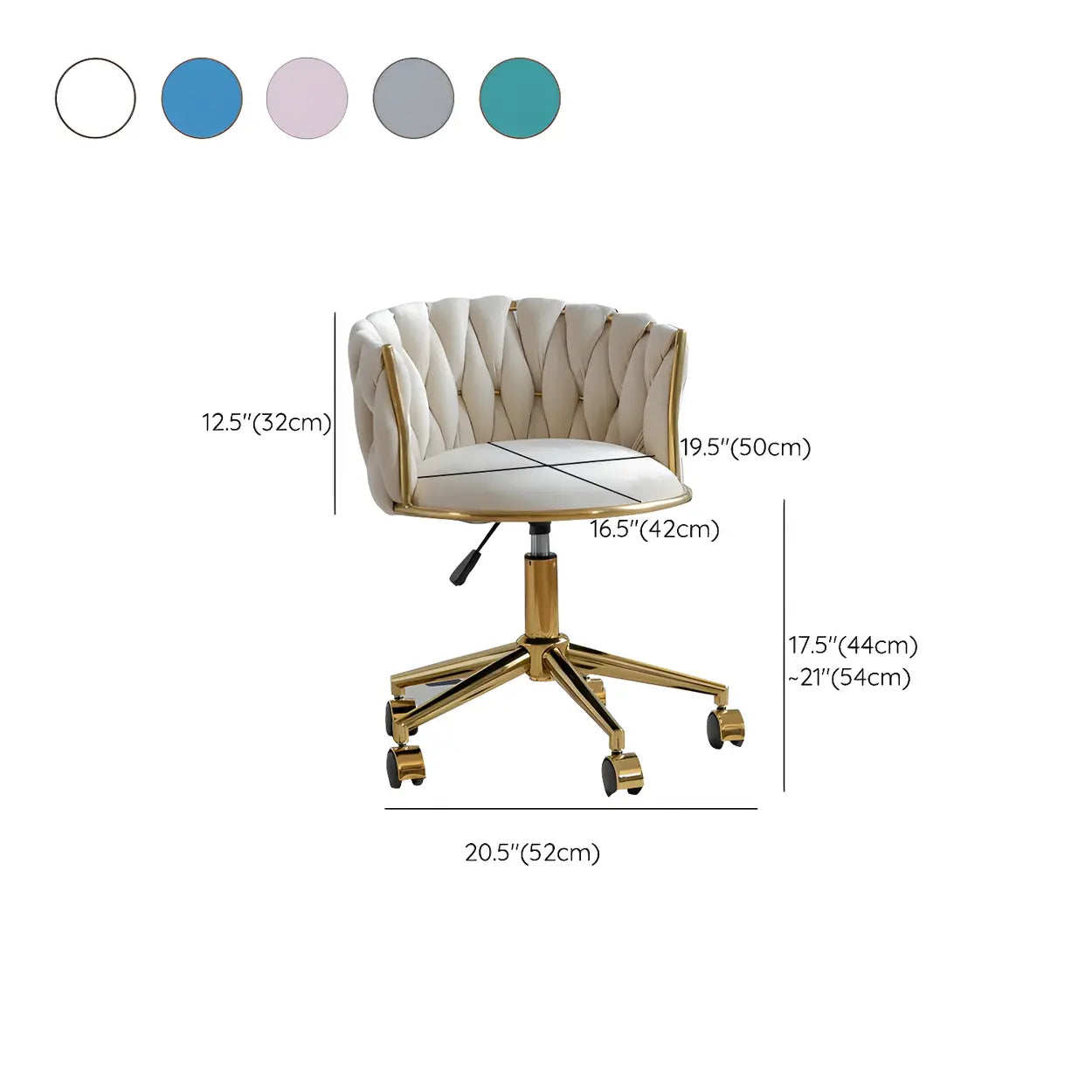 Green Round Velvet Swivel Adjustable Vanity Stool