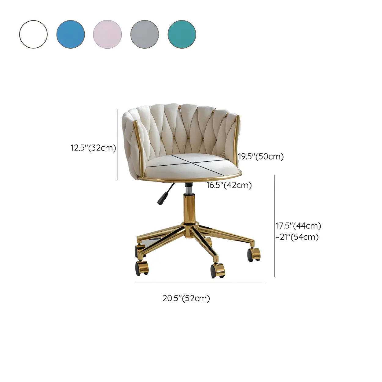 Green Round Velvet Swivel Adjustable Vanity Stool