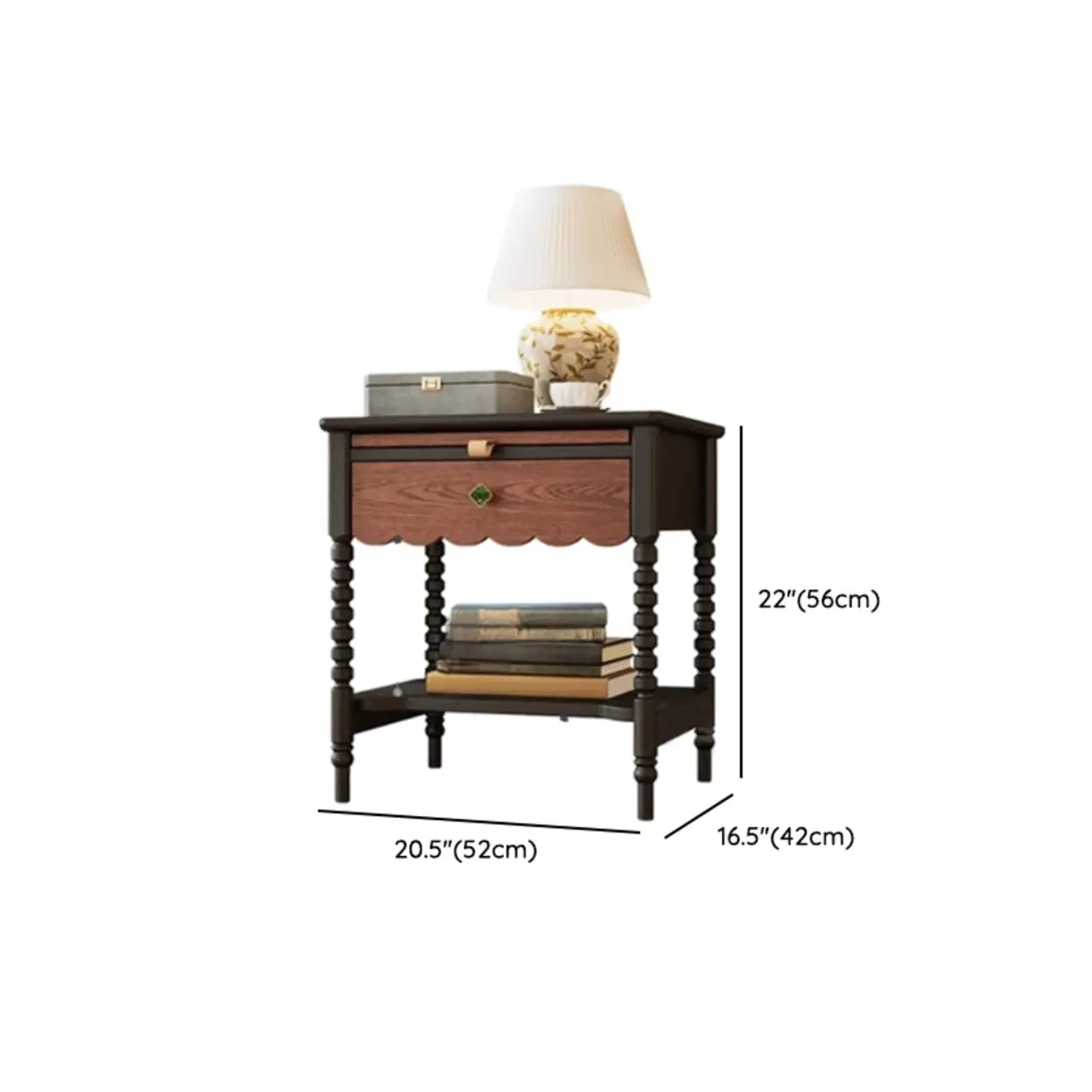 Rectangular Wood Black 1 Drawer Nightstand with Shelves #size