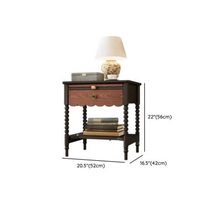 Black Rectangular Wood 1-Drawer Nightstand with Shelves