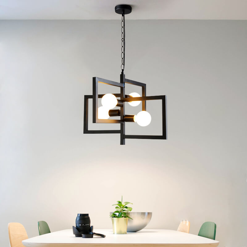 Industrial wrought square black chandeliers in iron — 220V-240V (UK/AU