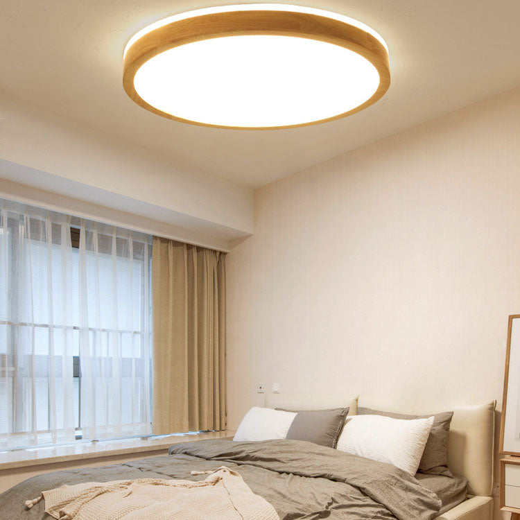 Japanese solid flush mount lighting in wood — 11.81" W x 2.28" H / Natural White (4000K) / 220V-240V (UK/AU)