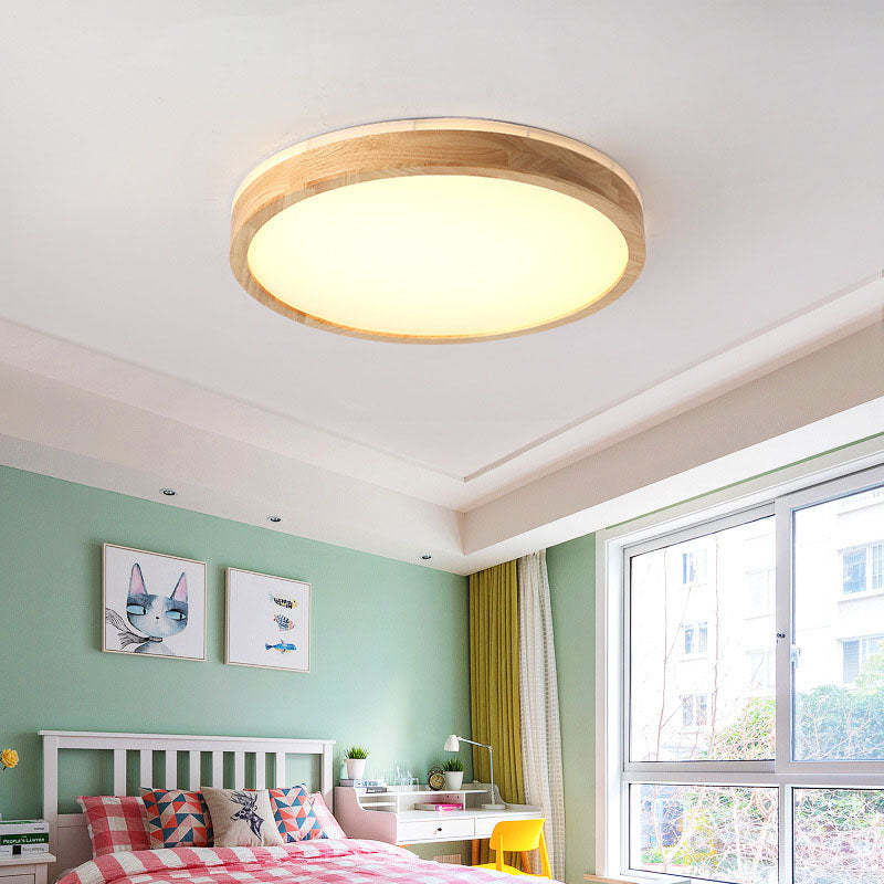 Japanese Minimalist Solid Wood LED Flush Mount Light