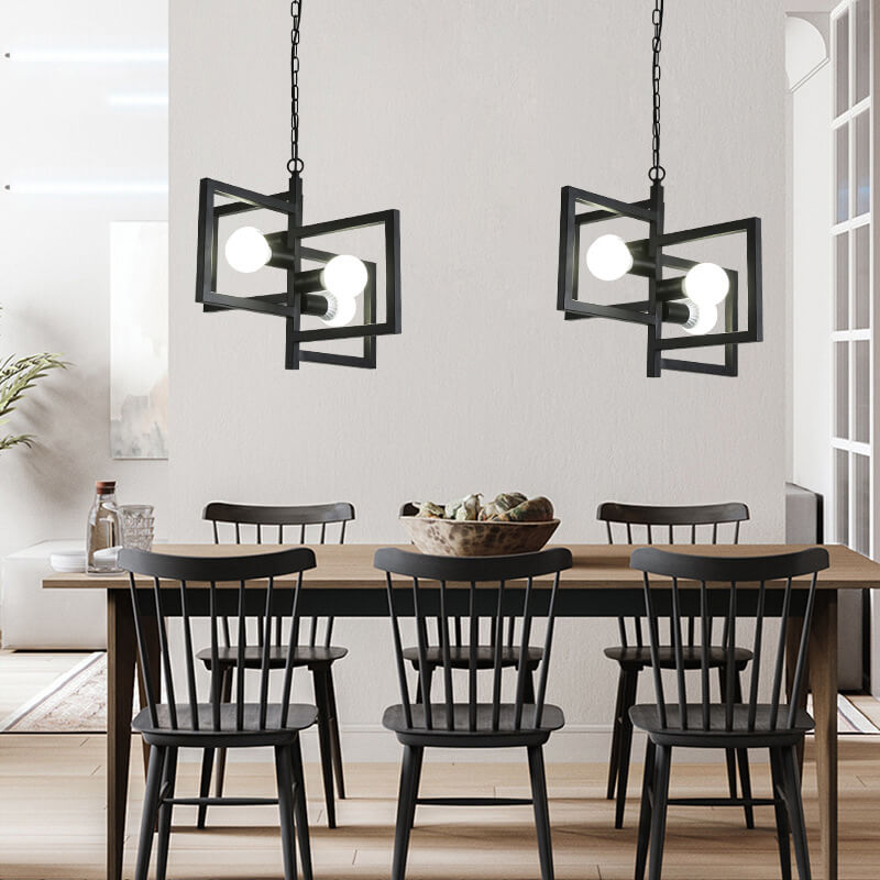 Wrought Iron Square 4-Light Chandelier