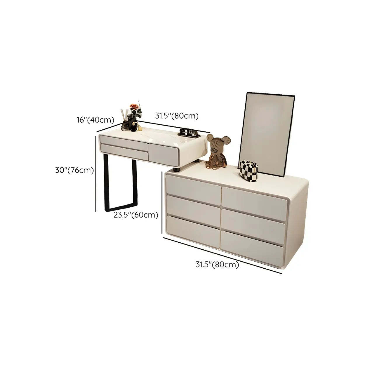 White Wood Stone Vanity with Drawers Seat