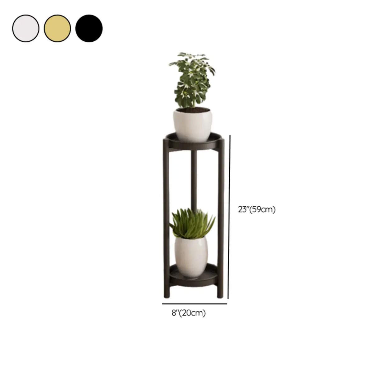 Simple 2-Tier Round Black Metal Plant Stand