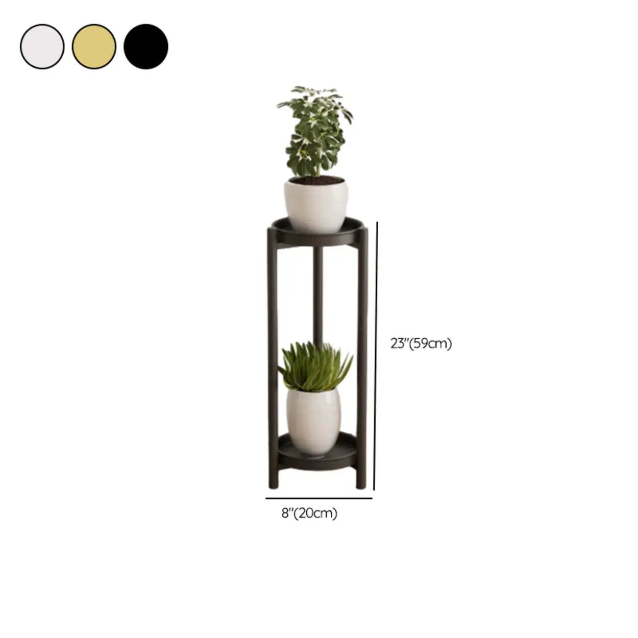 Simple 2-Tier Round Black Metal Plant Stand