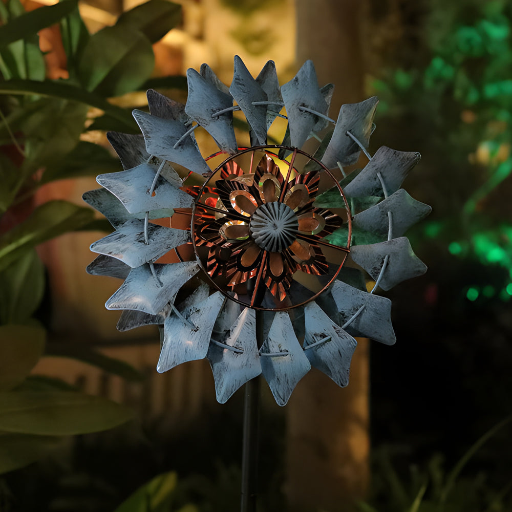 Vintage Iron Wind Spinner Garden Stake Lights - 2-Pack Solar Pathway Decor-Lighom