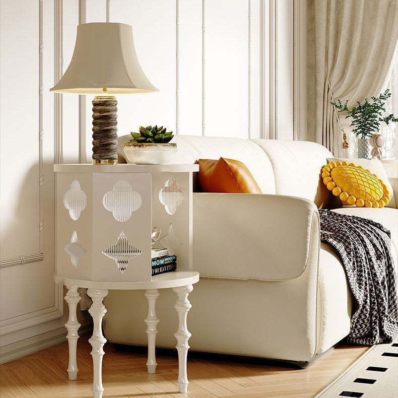 Vintage Cylinder Checkerboard Wood Glass End Table — A - White