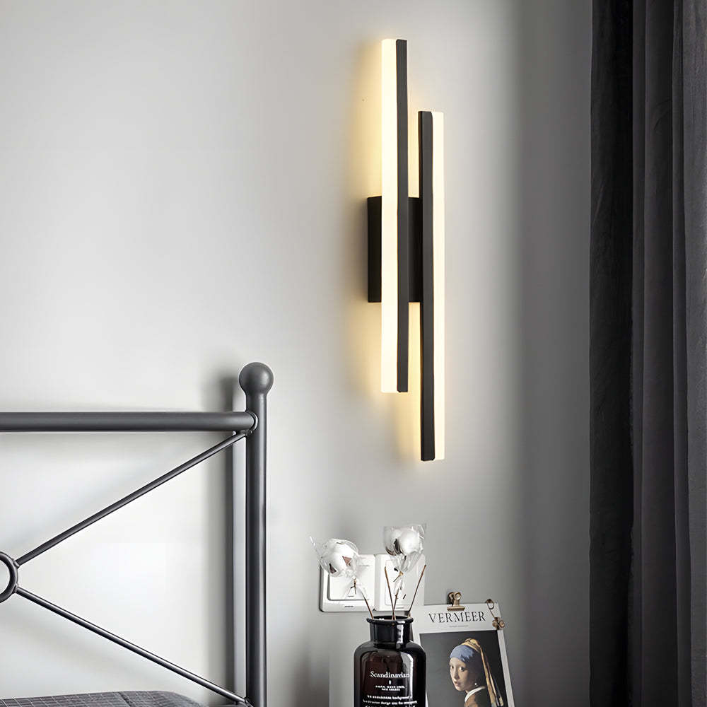 Modern 2-Light Linear LED Wall Lamp with 3-Step Dimming - Black/Gold Wall Sconce-Lighom