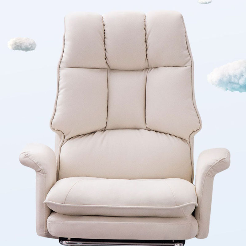Minimalist PU Leather Steel Desk Chair — With Footrest / Pink