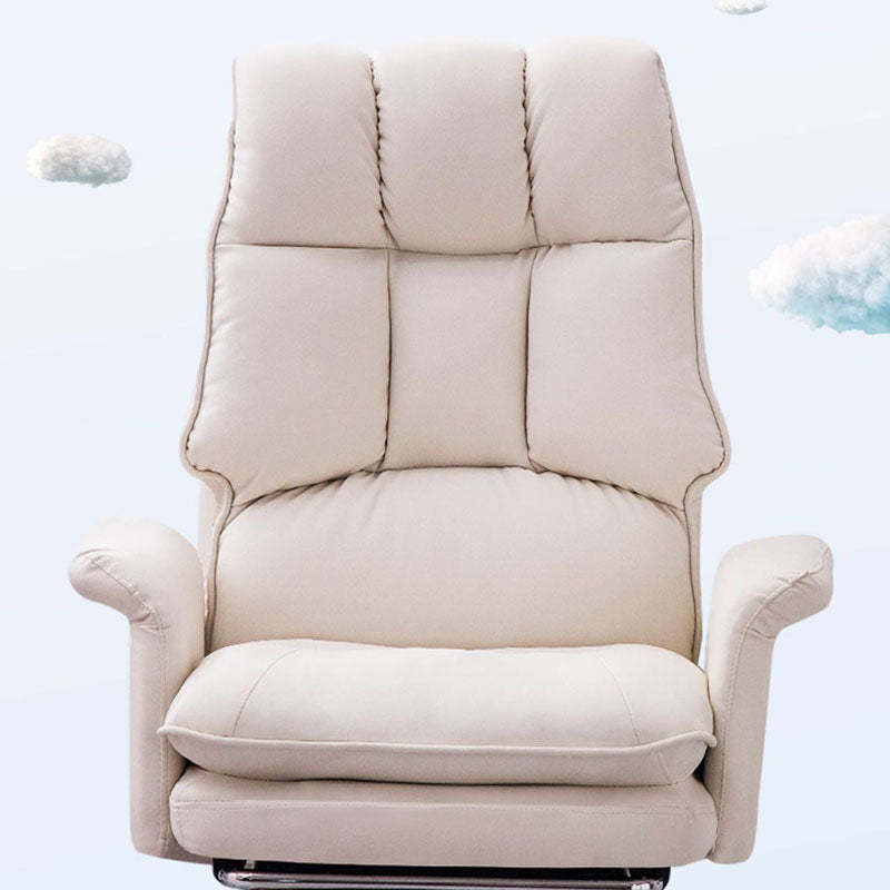 Minimalist PU Leather Steel Desk Chair — With Footrest / Pink