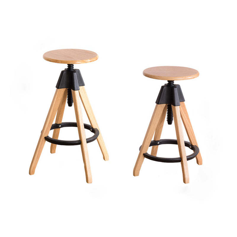 Vintage Solid Wood Nylon Adjustable Swivel Counter Stool