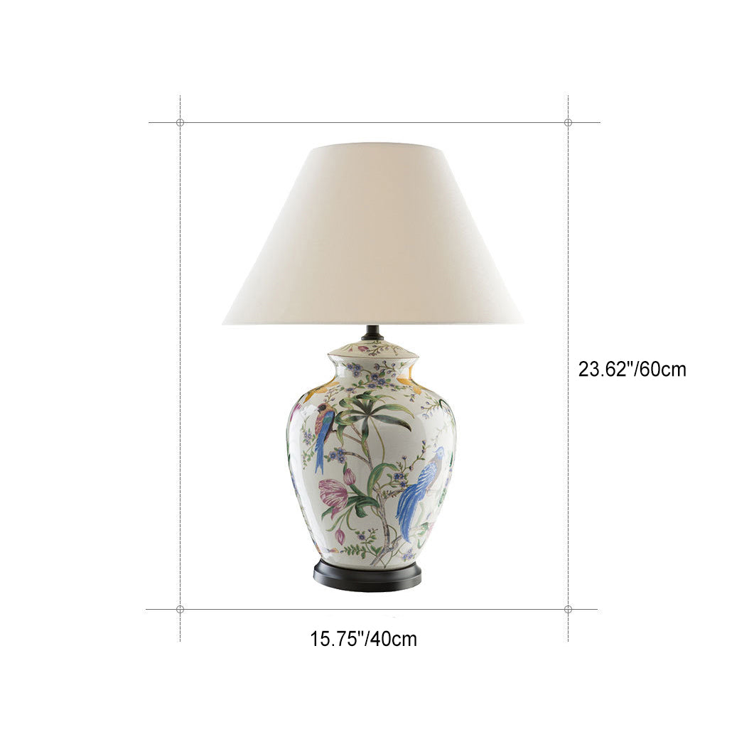 Retro Ceramic Flower Bird Table Lamp