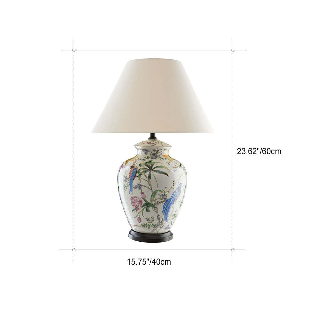 Retro Ceramic Flower Bird Table Lamp