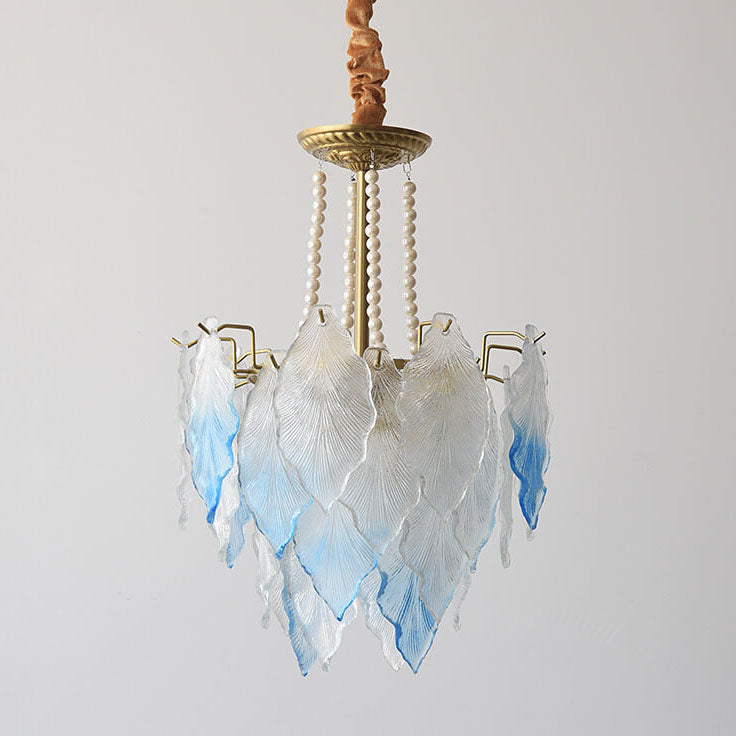French Tree Leaf Pearl Iron Copper Glass Chandelier