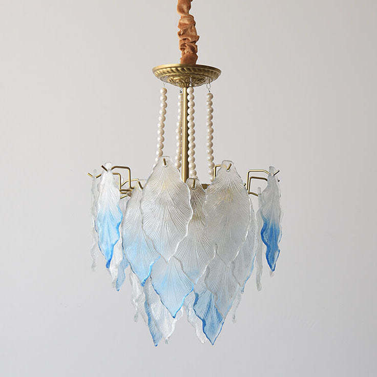 French Tree Leaf Pearl Iron Copper Glass Chandelier