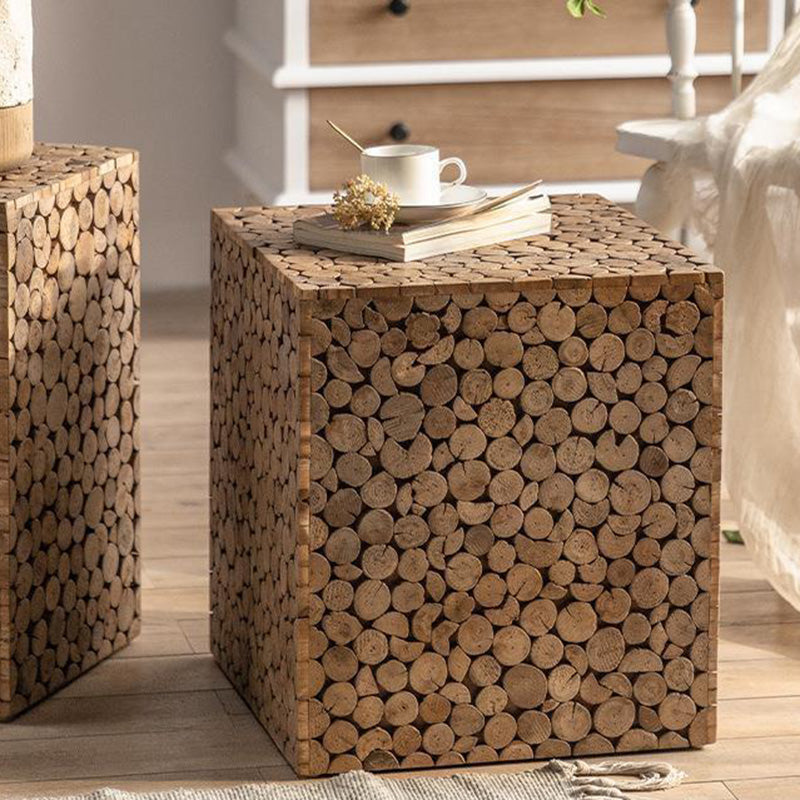Vintage Geometric Wood End Table