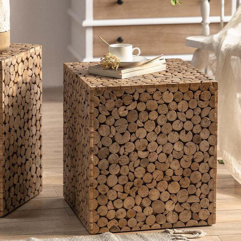 Vintage Geometric Wood End Table