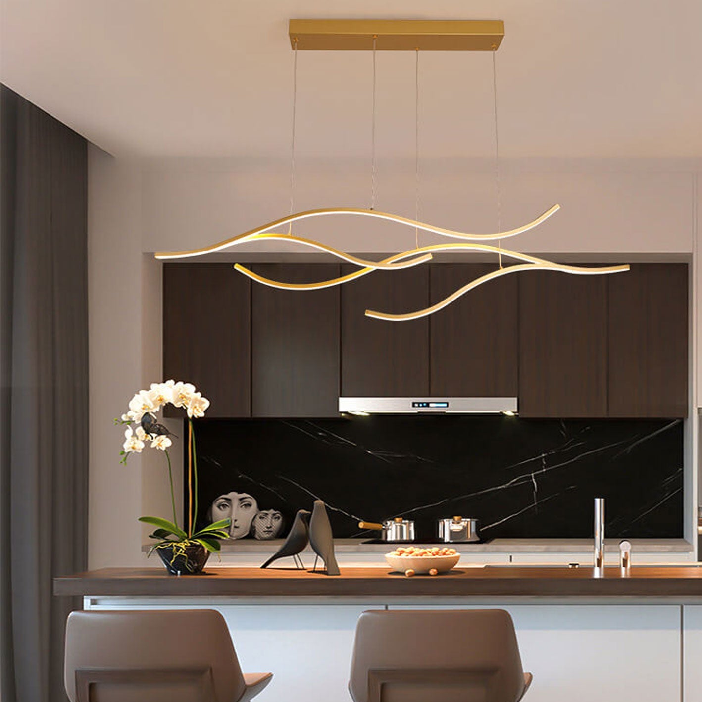 Nordic Long Line Island LED Art Chandelier — 1 -  Black / Warm Light (3000K) / 220V-240V For UK/AU