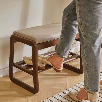 Minimalist Wood Leather Shoe Storage Bench
