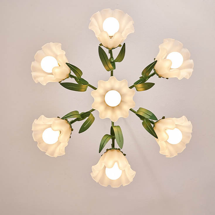 Contemporary Bell Orchid Iron Glass Chandelier