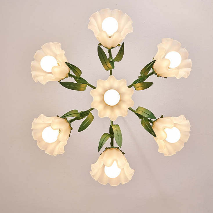 Contemporary Bell Orchid Iron Glass Chandelier