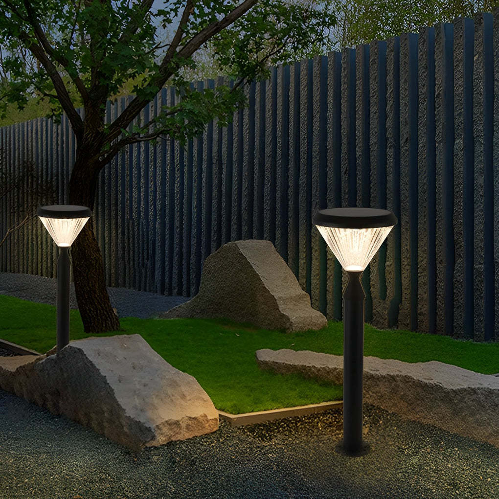 Round Waterproof Light Control LED Black Modern Solar Outdoor Lights-Lighom