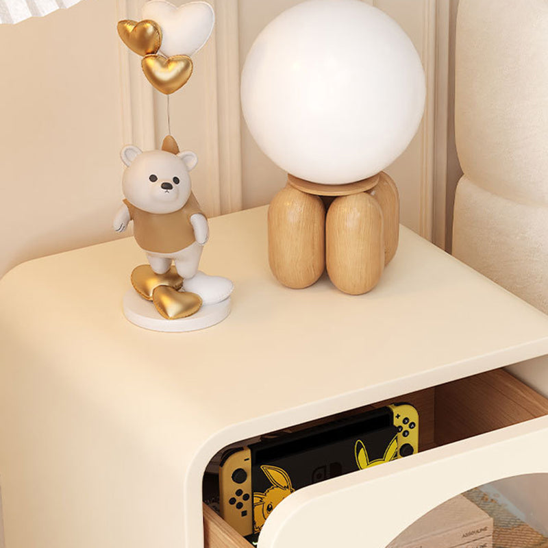 Minimalist Solid Wood Glass Square Nightstand 2-Drawer — Beige
