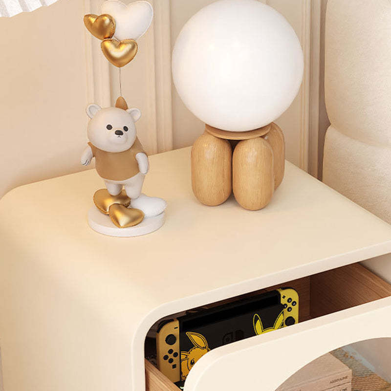 Minimalist Solid Wood Glass Square Nightstand 2-Drawer — Beige