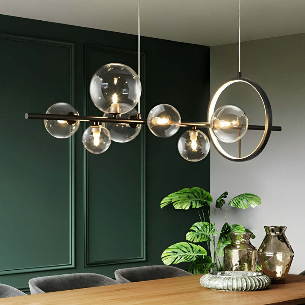 Circular Glass Bubble LED Black Nordic Dining Chandelier