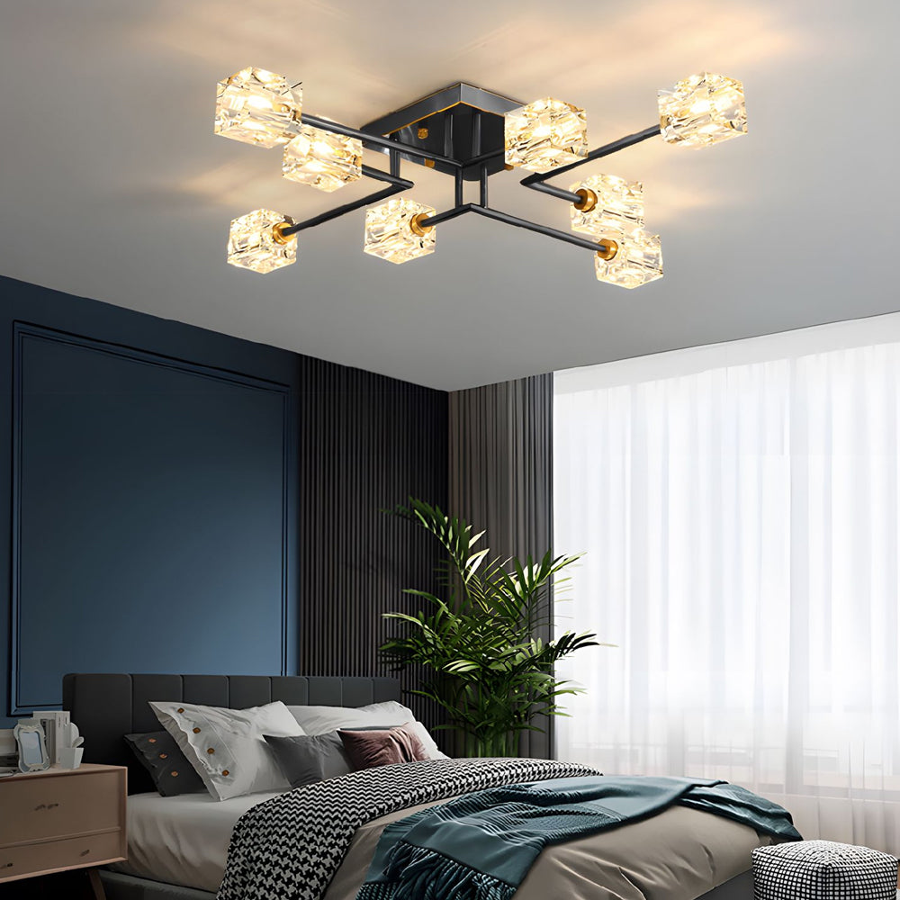 Modern Copper Crystal Cube Semi-Flush Light