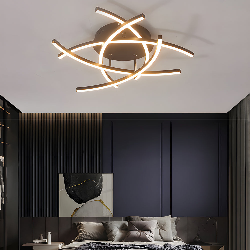 Lighom lines synthetic semi-flush mount light for living room — Matte Black / 5-Light