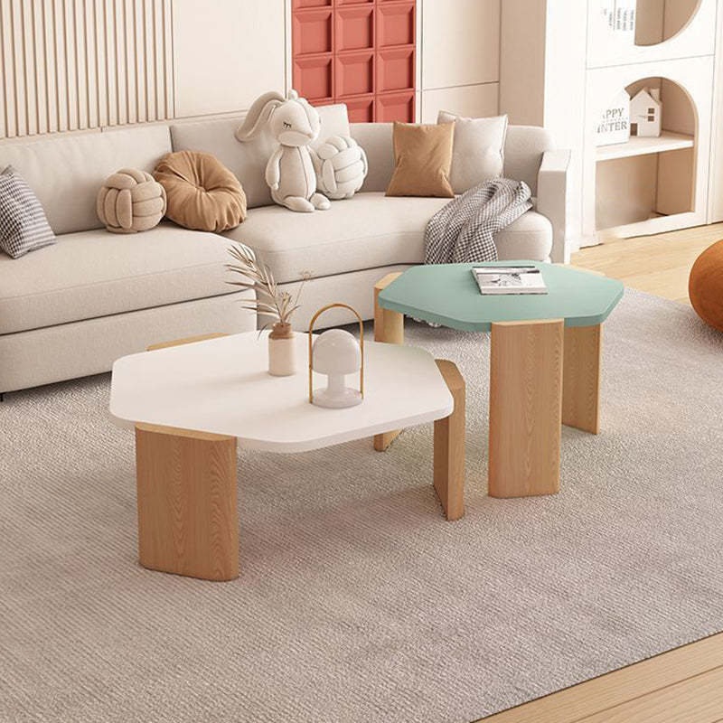 Contemporary Hexagonal Oak Plank End Table — Green