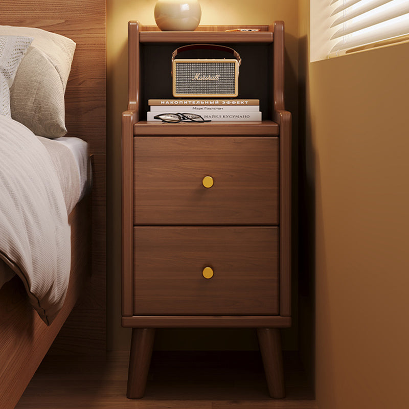 Chinese Wood Nightstand 2-Drawer Shelf — Original Wood Color