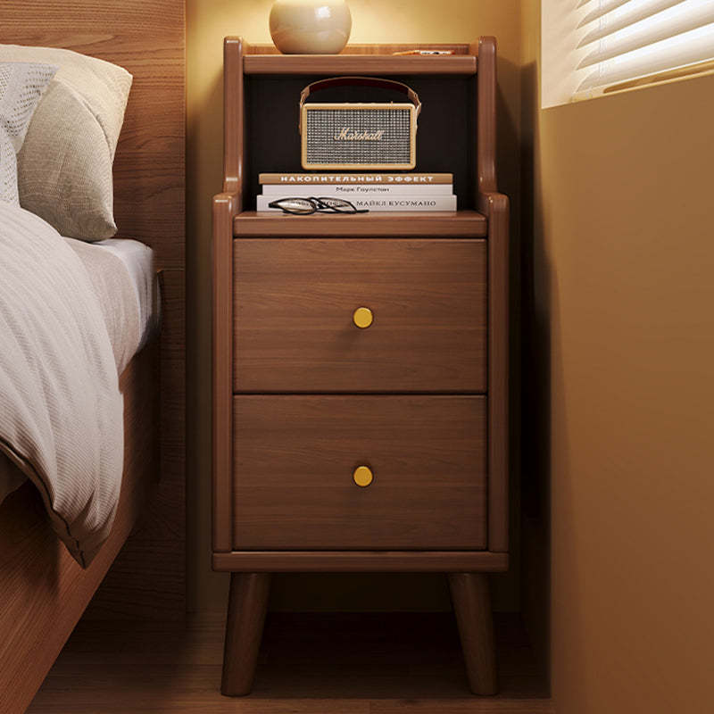 Chinese Wood Nightstand 2-Drawer Shelf — Original Wood Color
