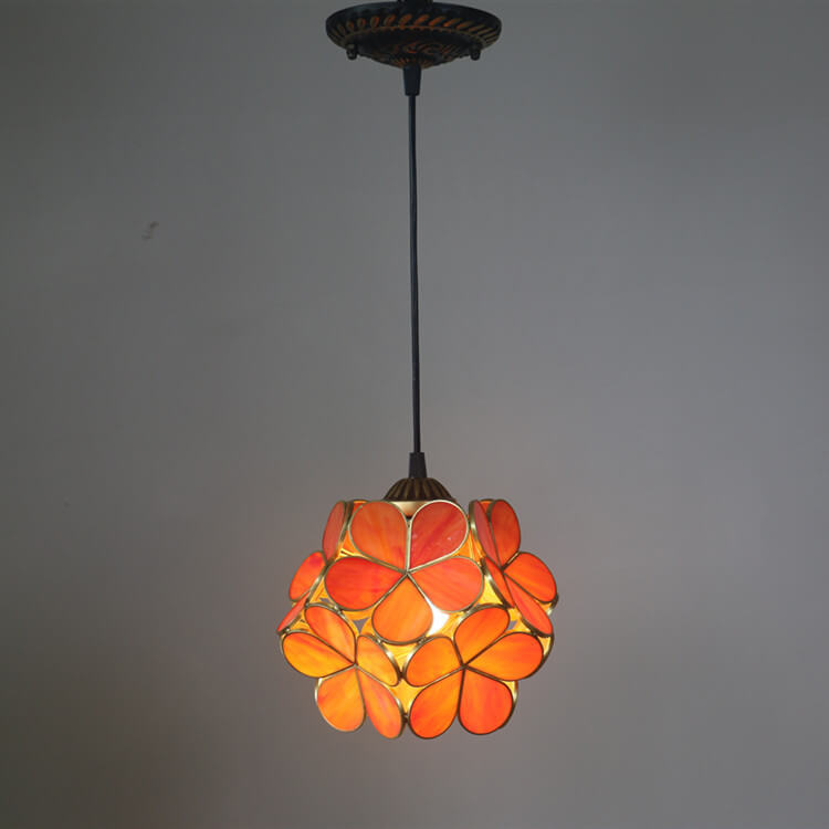 Vintage Stained Glass Petal Pendant Light