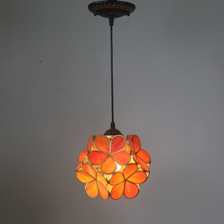 Vintage Stained Glass Petal Pendant Light