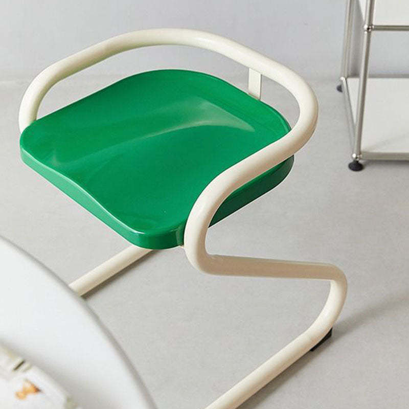 Mid-Century Curved Metal Dining Chair — Black Bracket / White Chair Seat