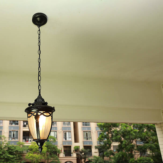 European Vintage Oval Lantern Maple Leaf Outdoor Pendant