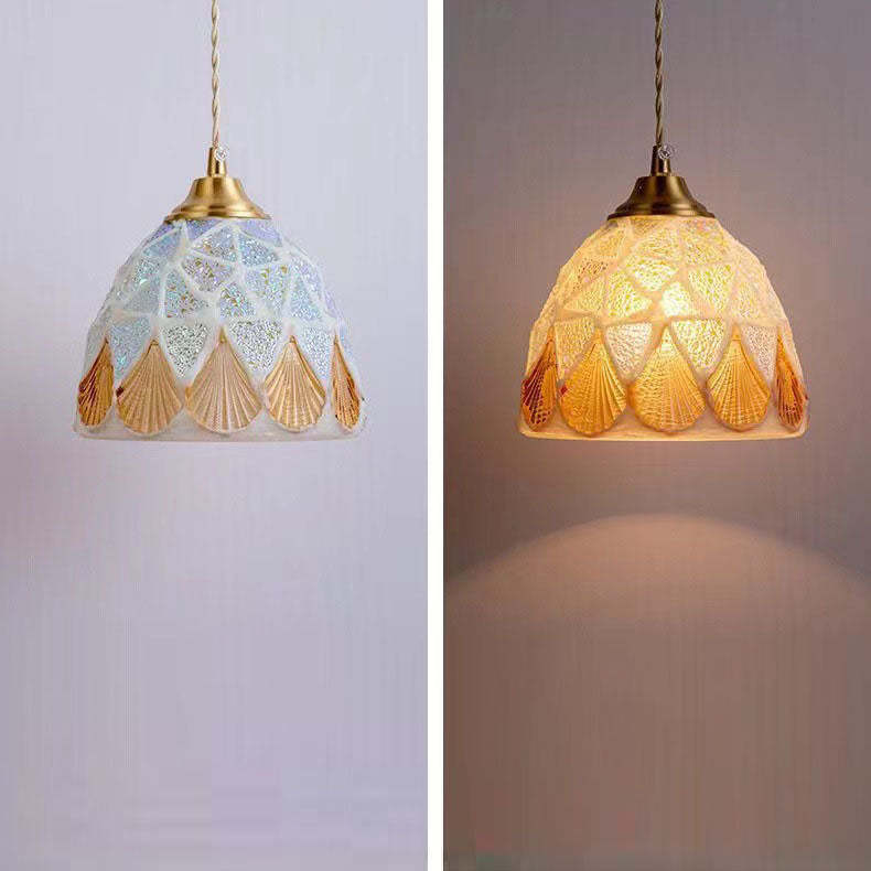 Tiffany Shell Stained Glass Semicircle Pendant Light