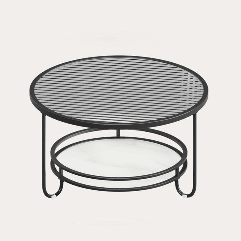 Modern Round Striped Glass Metal Coffee Table