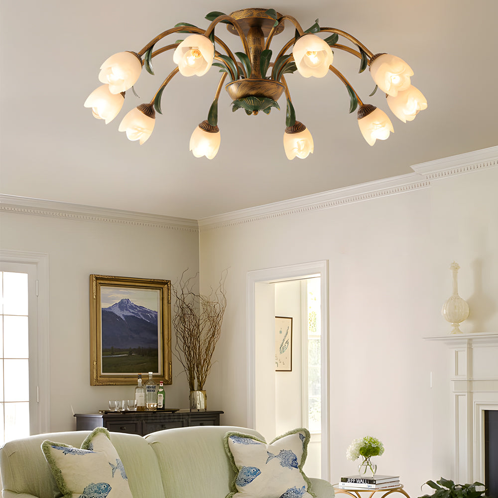 Pastoral Flowers Dimmable American Ceiling Light