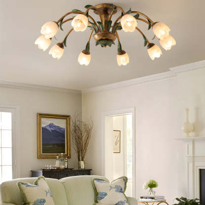 Pastoral Flowers Dimmable American Ceiling Light