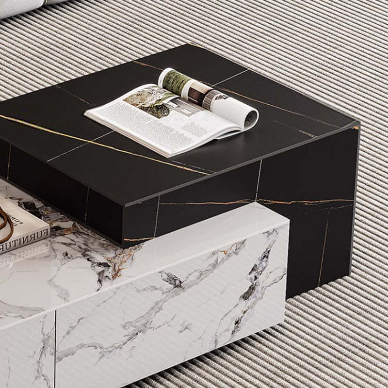 Minimalist Rectangular Rock Plate Wood Coffee Table — Without Drawers / G