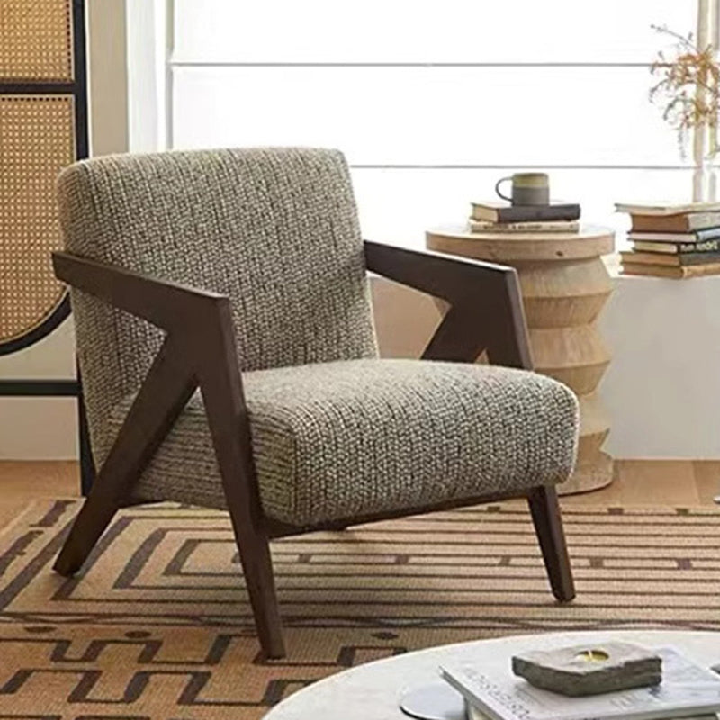 Nordic wood accent chairs in fabric wood linen